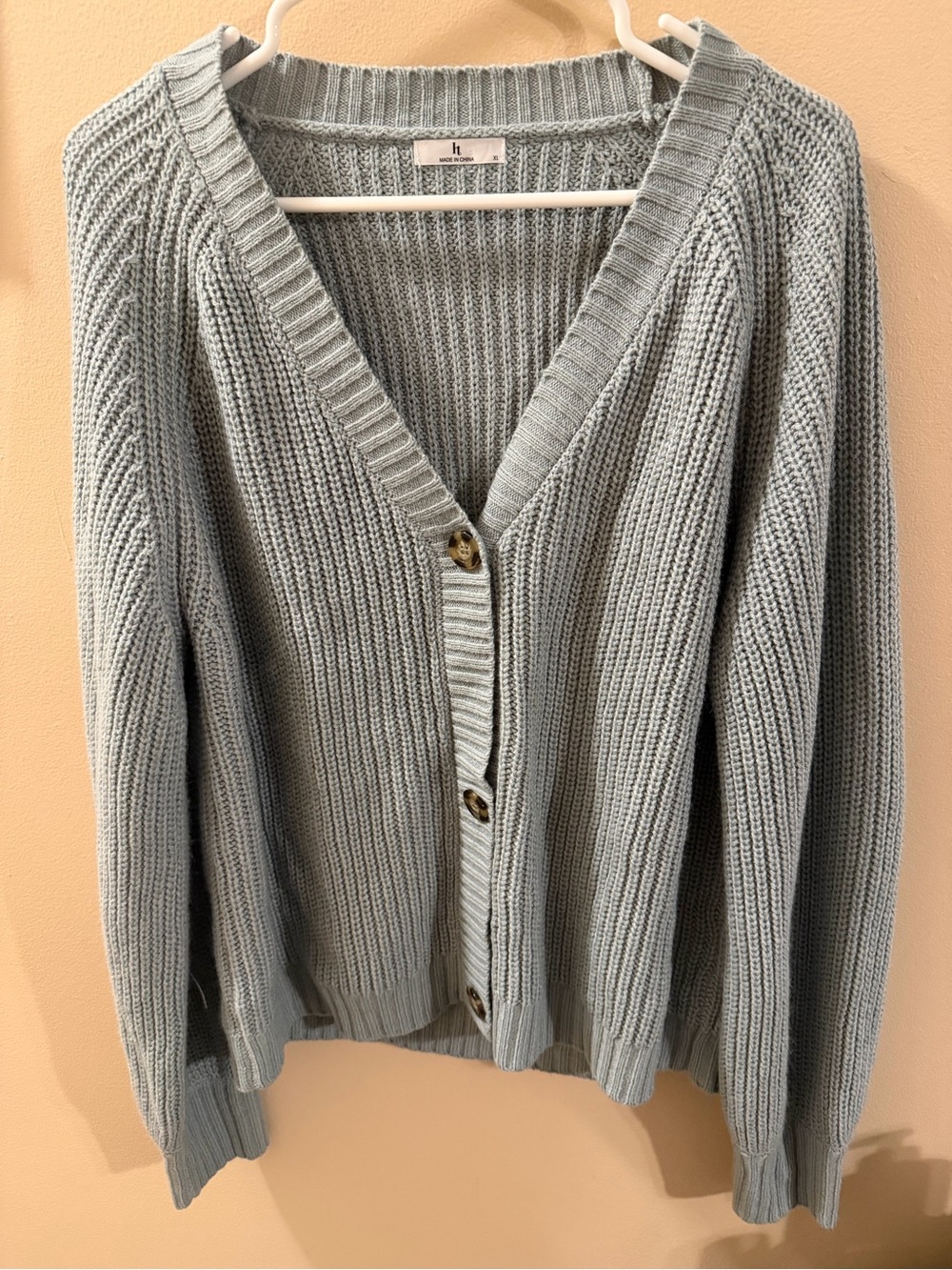 Soft Knit V‑Neck Button Cardigan - Light Blue